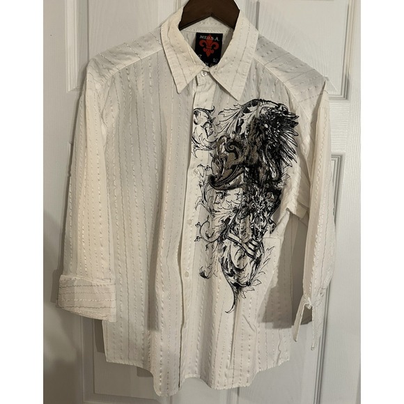 MZ USA Other - MZ USA Men's White Graphic Print Button Up Shirt Size Medium
